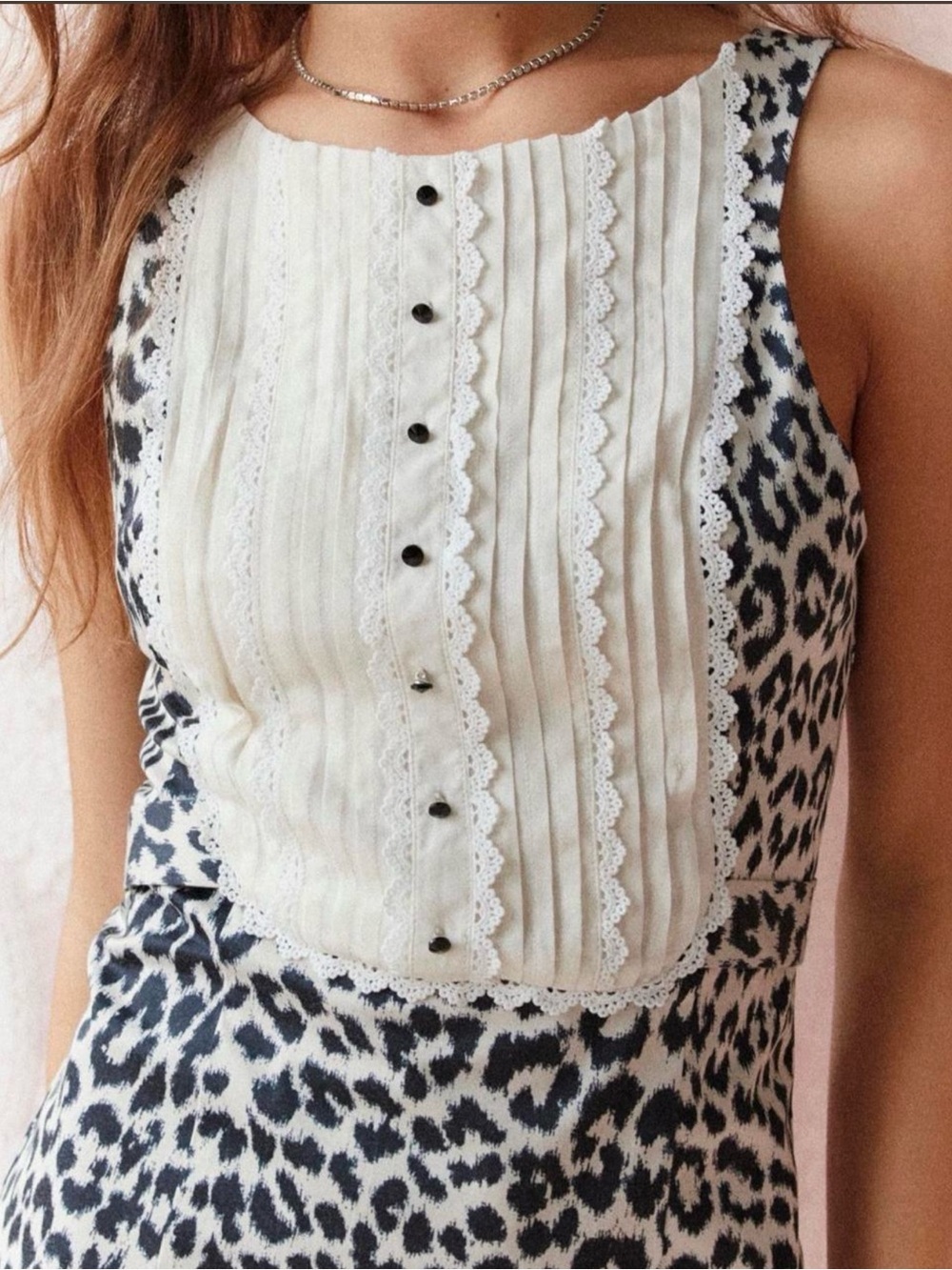 Urban Outfitters Black & White Leopard Mini Dress with Cream Bib - Picture 2 of 7